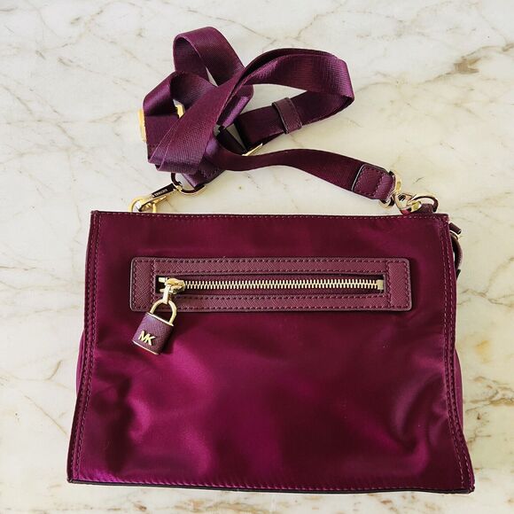 MICHAEL KORS Janie Plum Burgundy Nylon East West Crossbody Bag - Picture 1 of 9
